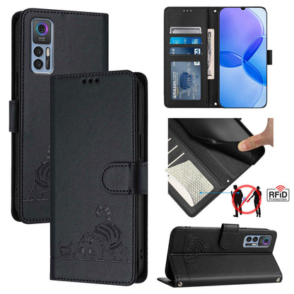 TCL 30 Cat and Mouse Embossed PU Leather RFID Case with Wallet Slots, Anti-Fall Protection, Kickstand, and Lanyard-buycases.co.uk