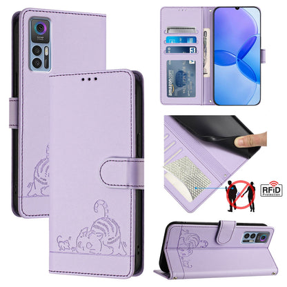 TCL 30+ Cat and Mouse Embossed PU Leather RFID Case with Wallet Slots, Anti-Fall Protection, Kickstand, and Lanyard-buycases.co.uk