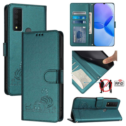 TCL 30 XE 5G Cat and Mouse Embossed PU Leather RFID Case with Wallet Slots, Anti-Fall Protection, Kickstand, and Lanyard-buycases.co.uk