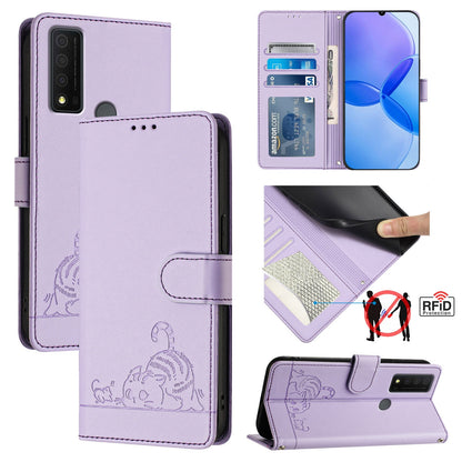 TCL 30 XE 5G Cat and Mouse Embossed PU Leather RFID Case with Wallet Slots, Anti-Fall Protection, Kickstand, and Lanyard-buycases.co.uk