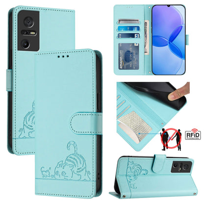 TCL 40 SE Cat and Mouse Embossed PU Leather RFID Case with Wallet Slots, Anti-Fall Protection, Kickstand, and Lanyard-buycases.co.uk