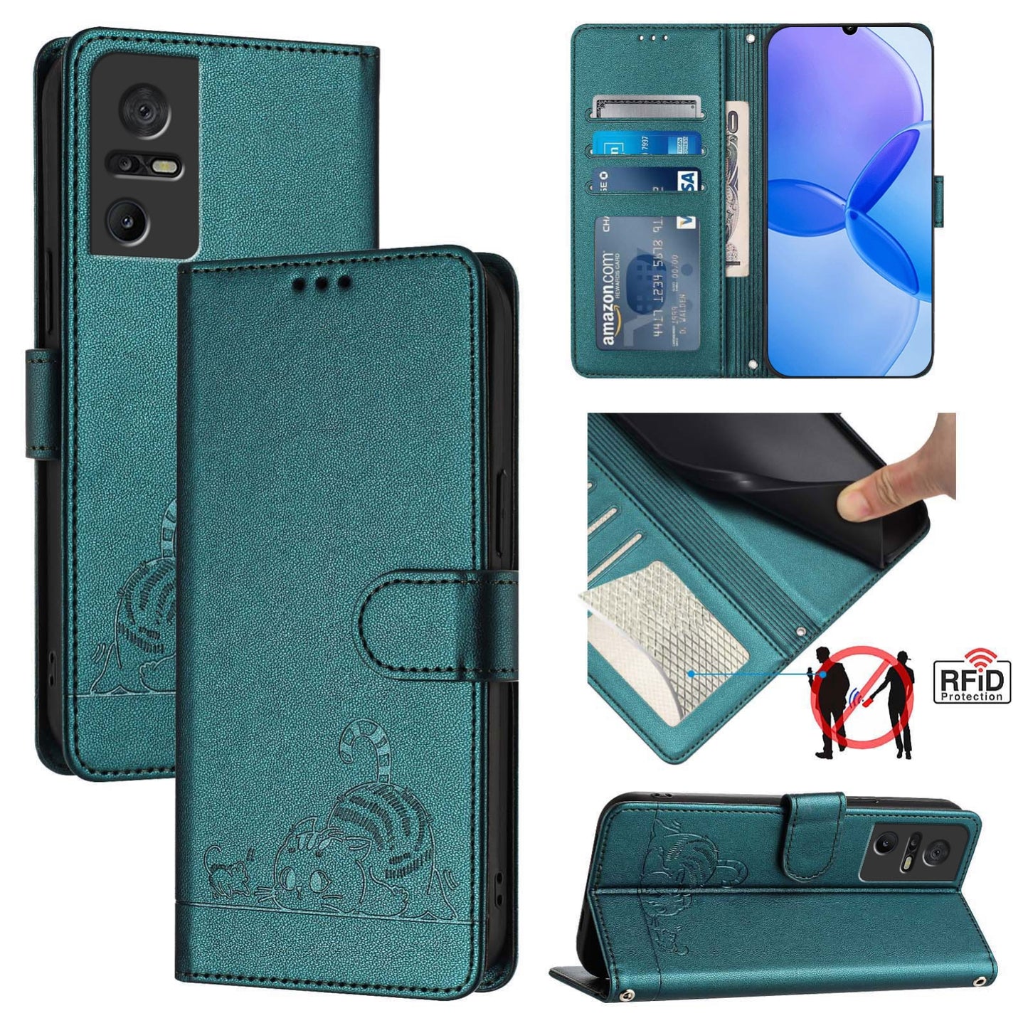 TCL 40 SE Cat and Mouse Embossed PU Leather RFID Case with Wallet Slots, Anti-Fall Protection, Kickstand, and Lanyard-buycases.co.uk