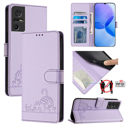 TCL 40 SE Cat and Mouse Embossed PU Leather RFID Case with Wallet Slots, Anti-Fall Protection, Kickstand, and Lanyard-buycases.co.uk