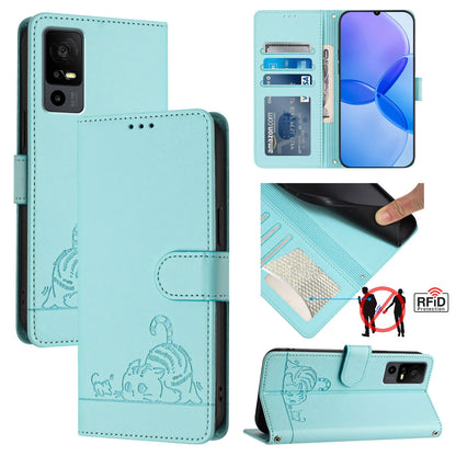 TCL 40 R Cat and Mouse Embossed PU Leather RFID Case with Wallet Slots, Anti-Fall Protection, Kickstand, and Lanyard-buycases.co.uk