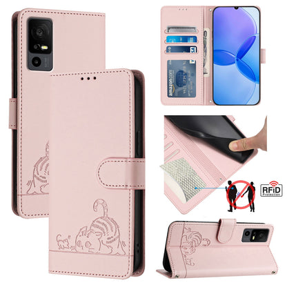 TCL 40 R Cat and Mouse Embossed PU Leather RFID Case with Wallet Slots, Anti-Fall Protection, Kickstand, and Lanyard-buycases.co.uk