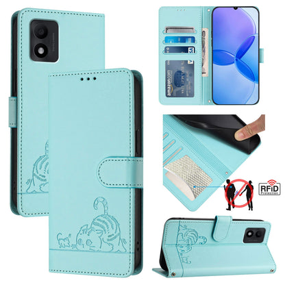 TCL 303 Cat and Mouse Embossed PU Leather RFID Case with Wallet Slots, Anti-Fall Protection, Kickstand, and Lanyard-buycases.co.uk