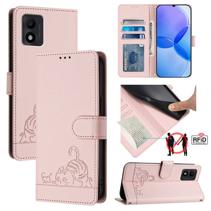 TCL 303 Cat and Mouse Embossed PU Leather RFID Case with Wallet Slots, Anti-Fall Protection, Kickstand, and Lanyard-buycases.co.uk