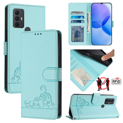 TCL 306 Cat and Mouse Embossed PU Leather RFID Case with Wallet Slots, Anti-Fall Protection, Kickstand, and Lanyard-buycases.co.uk