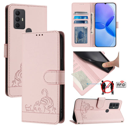 TCL 305 Cat and Mouse Embossed PU Leather RFID Case with Wallet Slots, Anti-Fall Protection, Kickstand, and Lanyard-buycases.co.uk