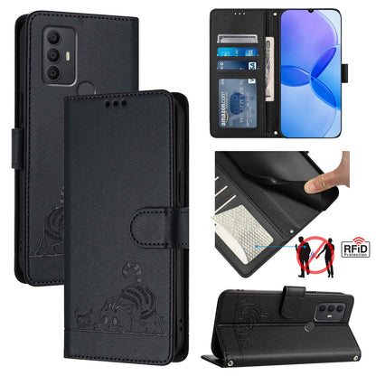 TCL 305 Cat and Mouse Embossed PU Leather RFID Case with Wallet Slots, Anti-Fall Protection, Kickstand, and Lanyard-buycases.co.uk