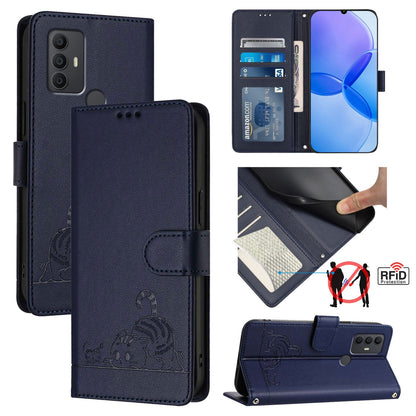 TCL 305 Cat and Mouse Embossed PU Leather RFID Case with Wallet Slots, Anti-Fall Protection, Kickstand, and Lanyard-buycases.co.uk
