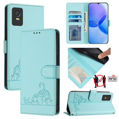TCL 403 Cat and Mouse Embossed PU Leather RFID Case with Wallet Slots, Anti-Fall Protection, Kickstand, and Lanyard-buycases.co.uk