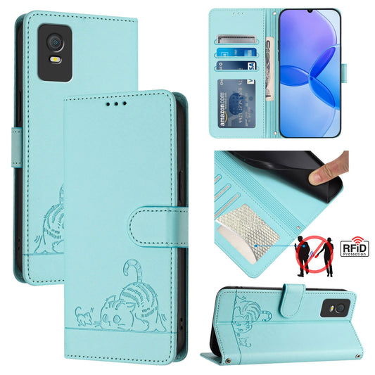 TCL 403 Cat and Mouse Embossed PU Leather RFID Case with Wallet Slots, Anti-Fall Protection, Kickstand, and Lanyard-buycases.co.uk