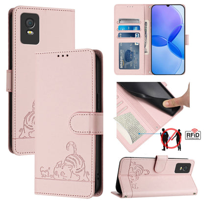 TCL 403 Cat and Mouse Embossed PU Leather RFID Case with Wallet Slots, Anti-Fall Protection, Kickstand, and Lanyard-buycases.co.uk