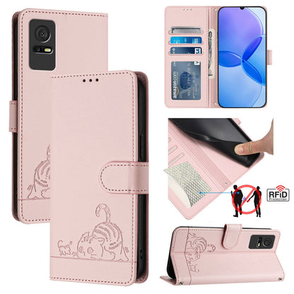 TCL 405 Cat and Mouse Embossed PU Leather RFID Case with Wallet Slots, Anti-Fall Protection, Kickstand, and Lanyard-buycases.co.uk