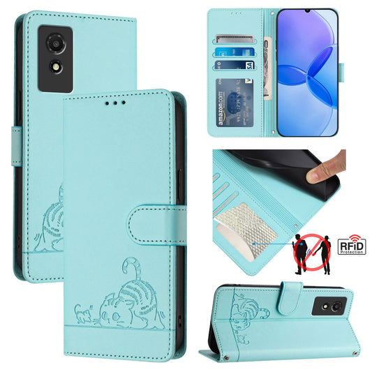 TCL 501 Cat and Mouse Embossed PU Leather RFID Case with Wallet Slots, Anti-Fall Protection, Kickstand, and Lanyard-buycases.co.uk