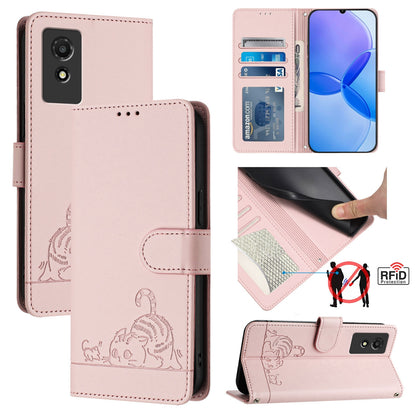 TCL 501 Cat and Mouse Embossed PU Leather RFID Case with Wallet Slots, Anti-Fall Protection, Kickstand, and Lanyard-buycases.co.uk