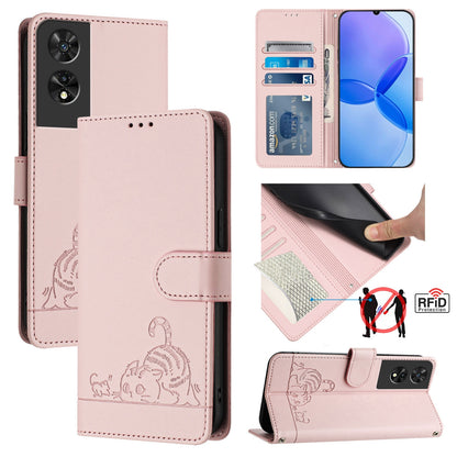TCL 505 Cat and Mouse Embossed PU Leather RFID Case with Wallet Slots, Anti-Fall Protection, Kickstand, and Lanyard-buycases.co.uk
