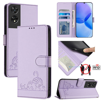 TCL 505 Cat and Mouse Embossed PU Leather RFID Case with Wallet Slots, Anti-Fall Protection, Kickstand, and Lanyard-buycases.co.uk