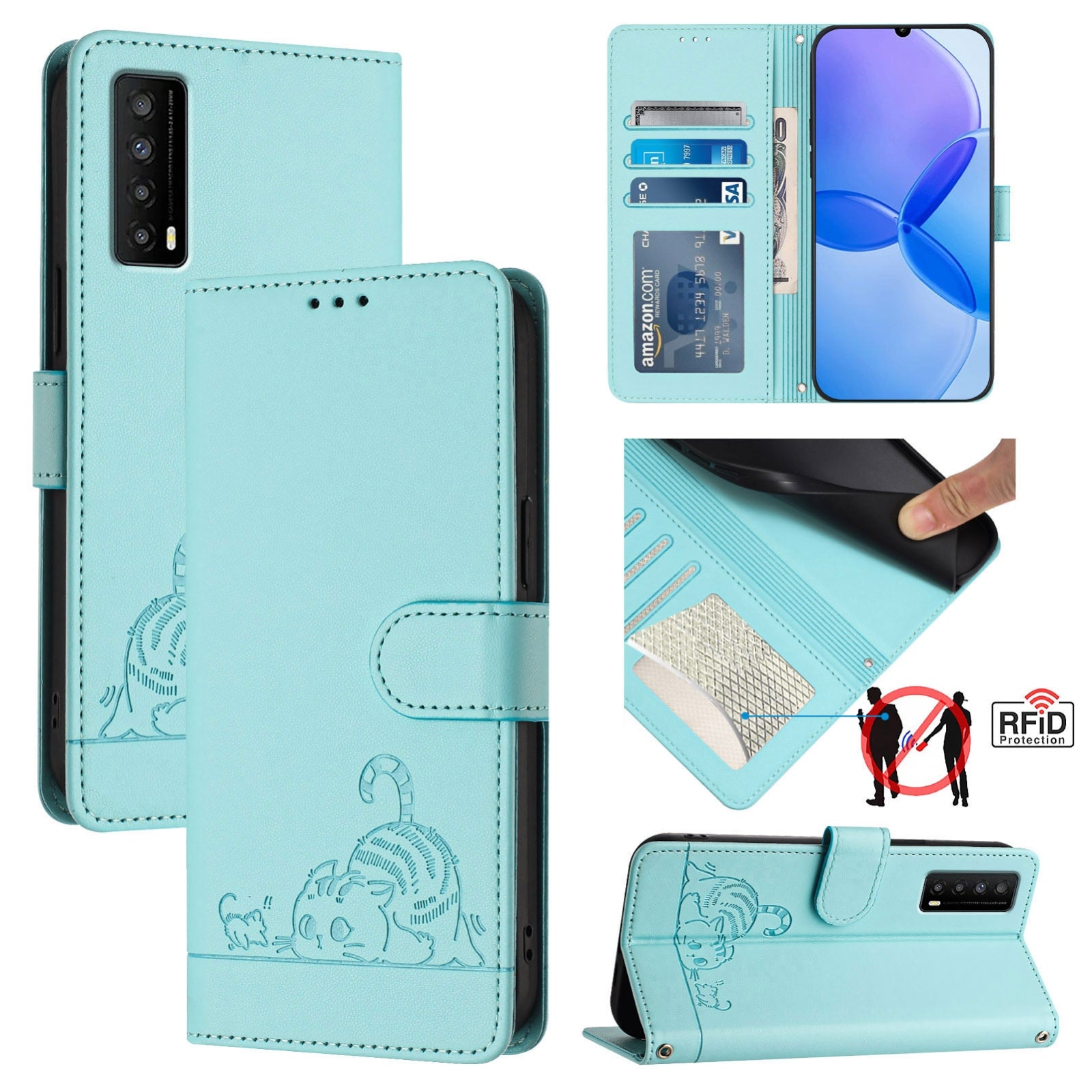 TCL Stylus 5G Cat and Mouse Embossed PU Leather RFID Case with Wallet Slots, Anti-Fall Protection, Kickstand, and Lanyard-buycases.co.uk