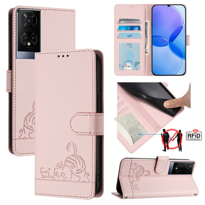 TCL 50 XE Cat and Mouse Embossed PU Leather RFID Case with Wallet Slots, Anti-Fall Protection, Kickstand, and Lanyard-buycases.co.uk