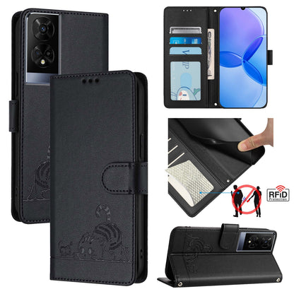 TCL 50 XE Cat and Mouse Embossed PU Leather RFID Case with Wallet Slots, Anti-Fall Protection, Kickstand, and Lanyard-buycases.co.uk