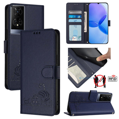 TCL 50 XE Cat and Mouse Embossed PU Leather RFID Case with Wallet Slots, Anti-Fall Protection, Kickstand, and Lanyard-buycases.co.uk