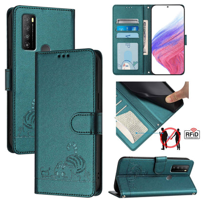 TCL 30 XL T701DL Cat and Mouse Embossed PU Leather RFID Case with Wallet Slots, Anti-Fall Protection, Kickstand, and Lanyard-buycases.co.uk