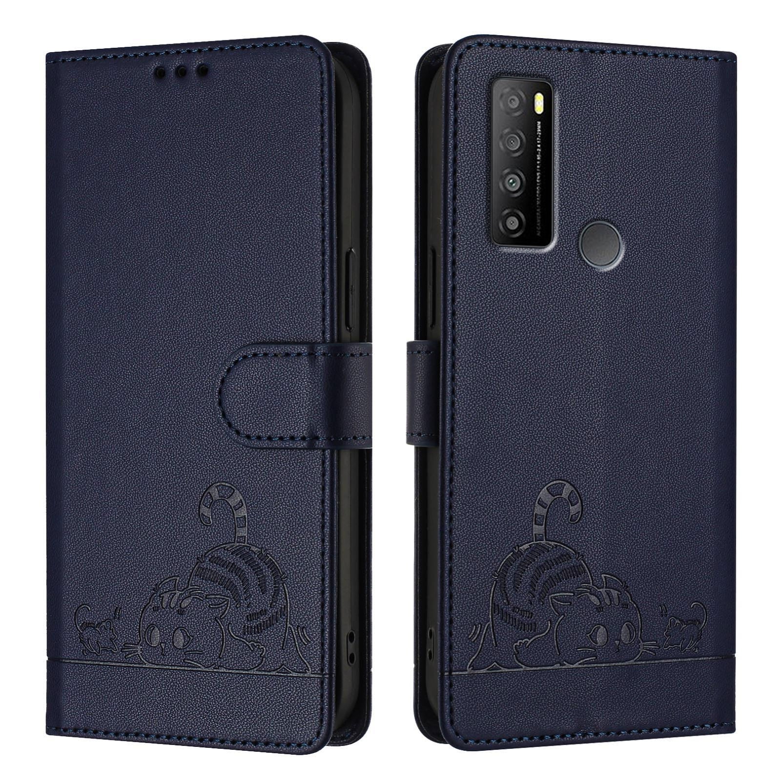 TCL 30 XL T701DL Cat and Mouse Embossed PU Leather RFID Case with Wallet Slots, Anti-Fall Protection, Kickstand, and Lanyard-buycases.co.uk