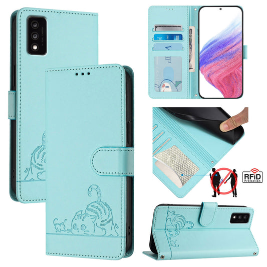 TCL 30T T603DL Cat and Mouse Embossed PU Leather RFID Case with Wallet Slots, Anti-Fall Protection, Kickstand, and Lanyard-buycases.co.uk
