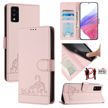 TCL 30T T603DL Cat and Mouse Embossed PU Leather RFID Case with Wallet Slots, Anti-Fall Protection, Kickstand, and Lanyard-buycases.co.uk