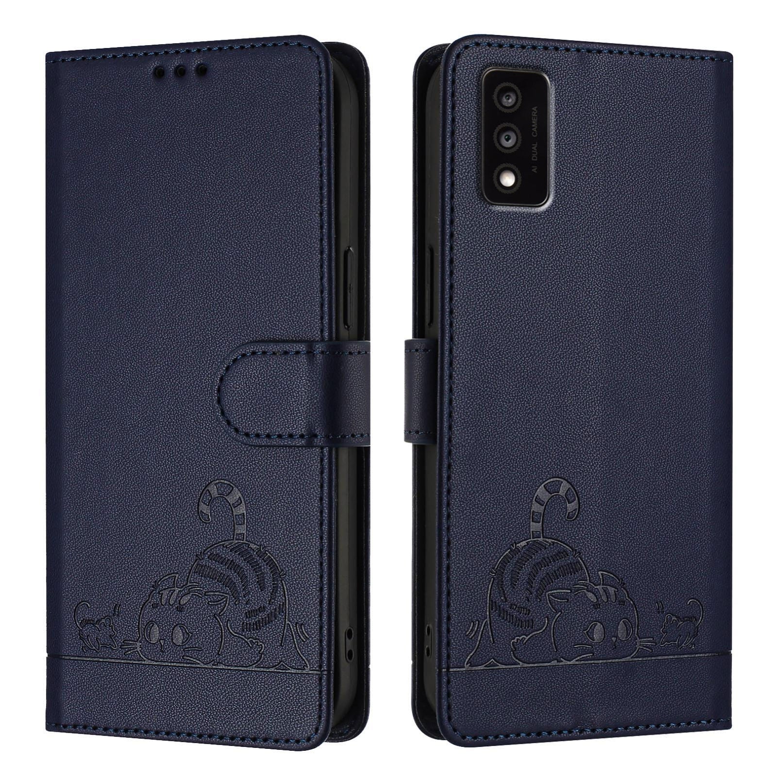 TCL 30T T603DL Cat and Mouse Embossed PU Leather RFID Case with Wallet Slots, Anti-Fall Protection, Kickstand, and Lanyard-buycases.co.uk
