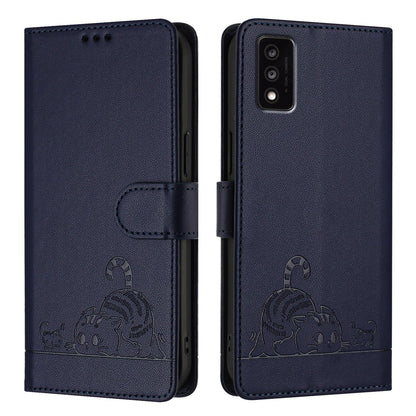 TCL 30T T603DL Cat and Mouse Embossed PU Leather RFID Case with Wallet Slots, Anti-Fall Protection, Kickstand, and Lanyard-buycases.co.uk