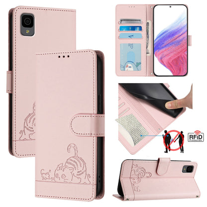 TCL 30Z T602DL Cat and Mouse Embossed PU Leather RFID Case with Wallet Slots, Anti-Fall Protection, Kickstand, and Lanyard-buycases.co.uk