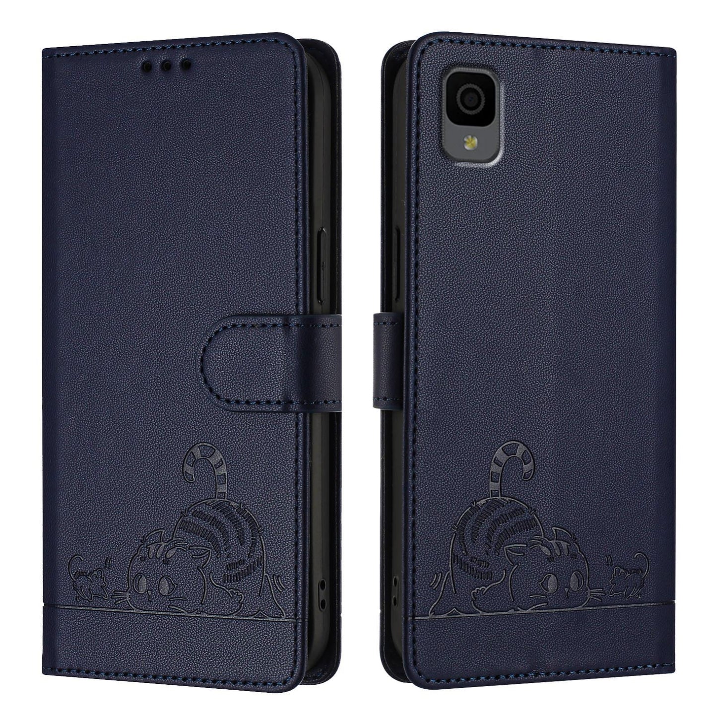 TCL 30Z T602DL Cat and Mouse Embossed PU Leather RFID Case with Wallet Slots, Anti-Fall Protection, Kickstand, and Lanyard-buycases.co.uk