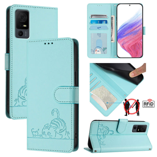 TCL 40 T T608DL Cat and Mouse Embossed PU Leather RFID Case with Wallet Slots, Anti-Fall Protection, Kickstand, and Lanyard-buycases.co.uk