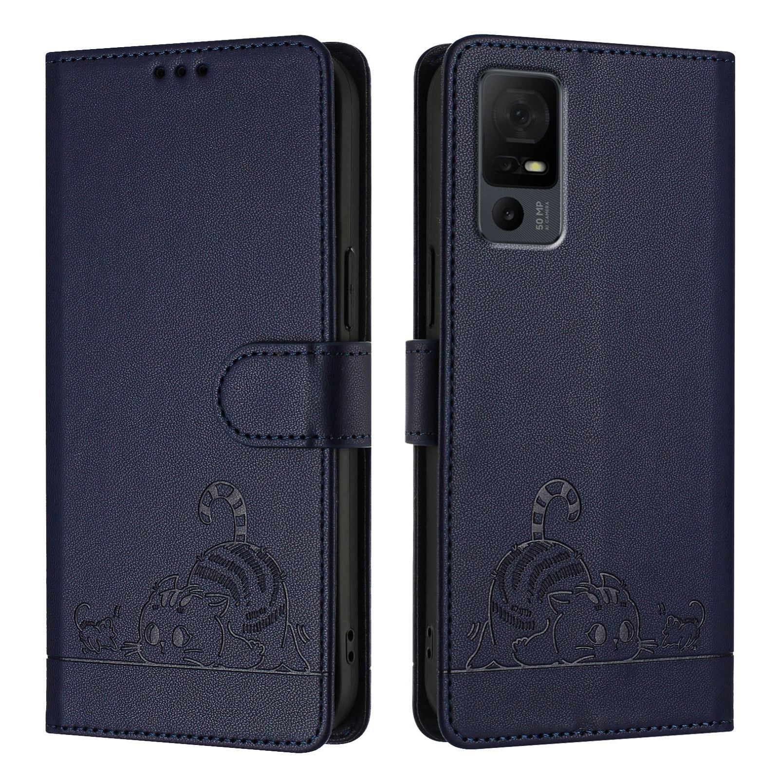 TCL 40 XL Cat and Mouse Embossed PU Leather RFID Case with Wallet Slots, Anti-Fall Protection, Kickstand, and Lanyard-buycases.co.uk