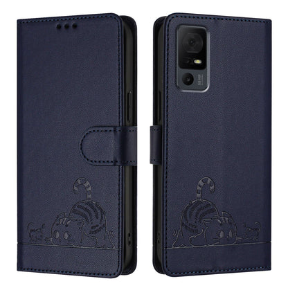 TCL 40 T T608DL Cat and Mouse Embossed PU Leather RFID Case with Wallet Slots, Anti-Fall Protection, Kickstand, and Lanyard-buycases.co.uk