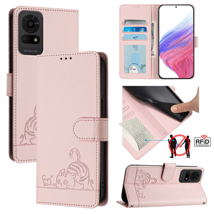 TCL 50 LE 5G Cat and Mouse Embossed PU Leather RFID Case with Wallet Slots, Anti-Fall Protection, Kickstand, and Lanyard-buycases.co.uk