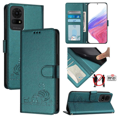 TCL 50 LE 5G Cat and Mouse Embossed PU Leather RFID Case with Wallet Slots, Anti-Fall Protection, Kickstand, and Lanyard-buycases.co.uk