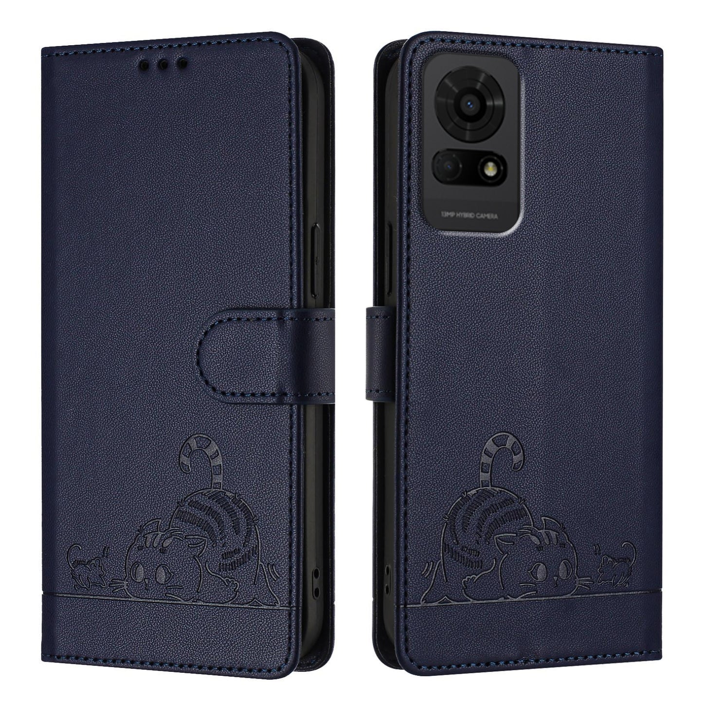 TCL 50 LE 5G Cat and Mouse Embossed PU Leather RFID Case with Wallet Slots, Anti-Fall Protection, Kickstand, and Lanyard-buycases.co.uk