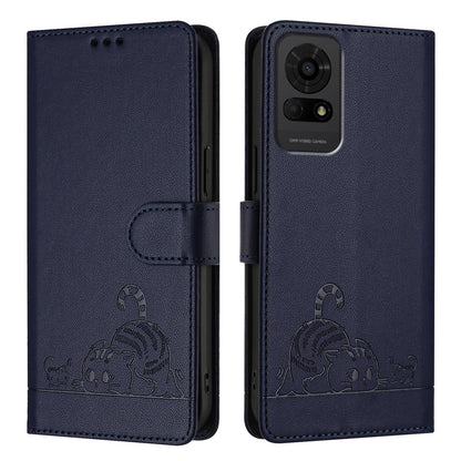 TCL 50 LE 5G Cat and Mouse Embossed PU Leather RFID Case with Wallet Slots, Anti-Fall Protection, Kickstand, and Lanyard-buycases.co.uk