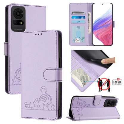 TCL 50 LE 5G Cat and Mouse Embossed PU Leather RFID Case with Wallet Slots, Anti-Fall Protection, Kickstand, and Lanyard-buycases.co.uk