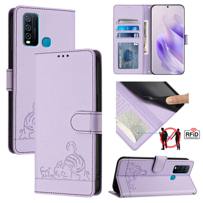 vivo Y30 4G Global Cat and Mouse Embossed PU Leather RFID Case with Wallet Slots, Anti-Fall Protection, Kickstand, and Lanyard-buycases.co.uk