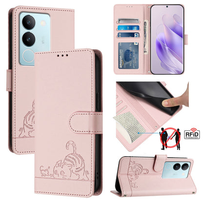 vivo V29 Pro Cat and Mouse Embossed PU Leather RFID Case with Wallet Slots, Anti-Fall Protection, Kickstand, and Lanyard-buycases.co.uk