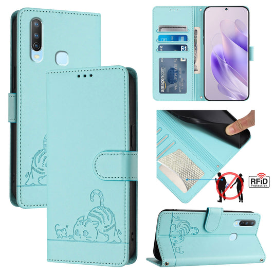 vivo Y11 Cat and Mouse Embossed PU Leather RFID Case with Wallet Slots, Anti-Fall Protection, Kickstand, and Lanyard-buycases.co.uk