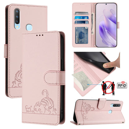 vivo Y17 Cat and Mouse Embossed PU Leather RFID Case with Wallet Slots, Anti-Fall Protection, Kickstand, and Lanyard-buycases.co.uk