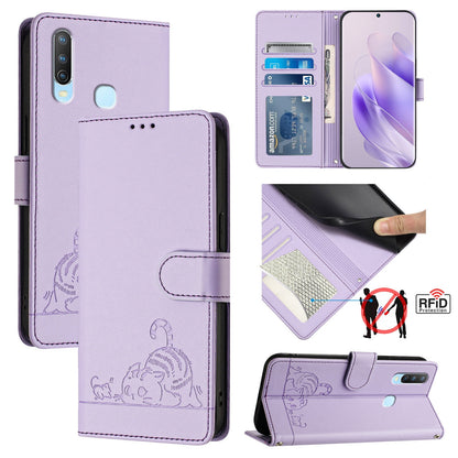 vivo Y15 Cat and Mouse Embossed PU Leather RFID Case with Wallet Slots, Anti-Fall Protection, Kickstand, and Lanyard-buycases.co.uk