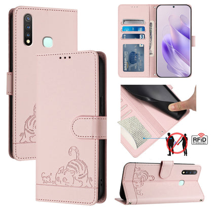 vivo Y19 Cat and Mouse Embossed PU Leather RFID Case with Wallet Slots, Anti-Fall Protection, Kickstand, and Lanyard-buycases.co.uk