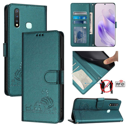 vivo Z5i Cat and Mouse Embossed PU Leather RFID Case with Wallet Slots, Anti-Fall Protection, Kickstand, and Lanyard-buycases.co.uk